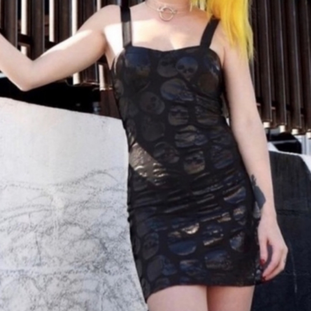 Iron Fist Skullz Club Mini Dress Goth Grunge Horror Rave Festival Halloween